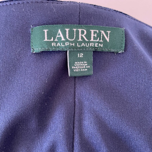 Lauren Ralph Lauren Midnight Blue Long Sleeve V-neck Velvet Dress Size 12 - Picture 2 of 4
